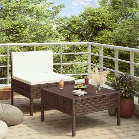vidaXL Set de muebles de jardín 2 piezas con cojines ratán PE marrón