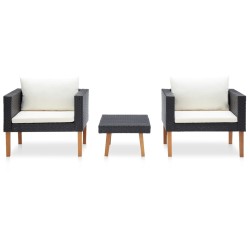 vidaXL Set de muebles de jardín 3 pzas y cojines ratán sintético negro