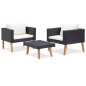 vidaXL Set de muebles de jardín 3 pzas y cojines ratán sintético negro vidaXL Set de muebles de jardín 3 pzas y cojines ratán sintético negro