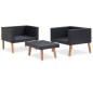 vidaXL Set de muebles de jardín 3 pzas y cojines ratán sintético negro vidaXL Set de muebles de jardín 3 pzas y cojines ratán sintético negro