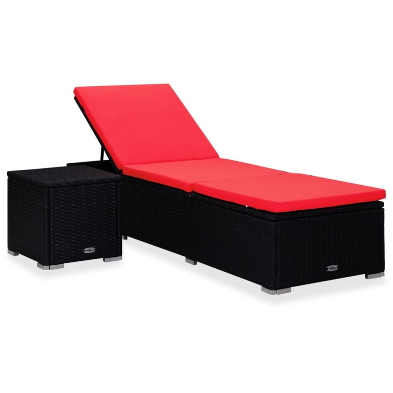 vidaXL Tumbona con cojín y mesita de ratán sintético rojo vidaXL Tumbona con cojín y mesita de ratán sintético rojo