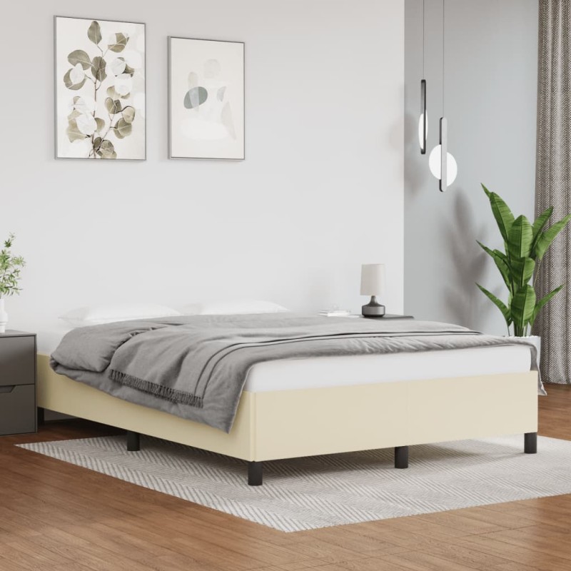 vidaXL Estructura de cama de cuero sintético color crema 140x190 cm vidaXL Estructura de cama de cuero sintético color crema 140x190 cm