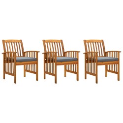 vidaXL Sillas de comedor jardín 3 uds con cojines madera maciza acacia