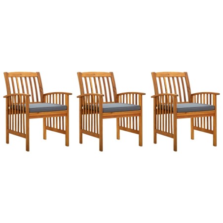 vidaXL Sillas de comedor jardín 3 uds con cojines madera maciza acacia