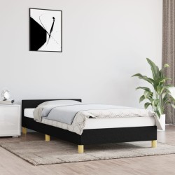 vidaXL Estructura de cama con cabecero de tela negro 90x190 cm