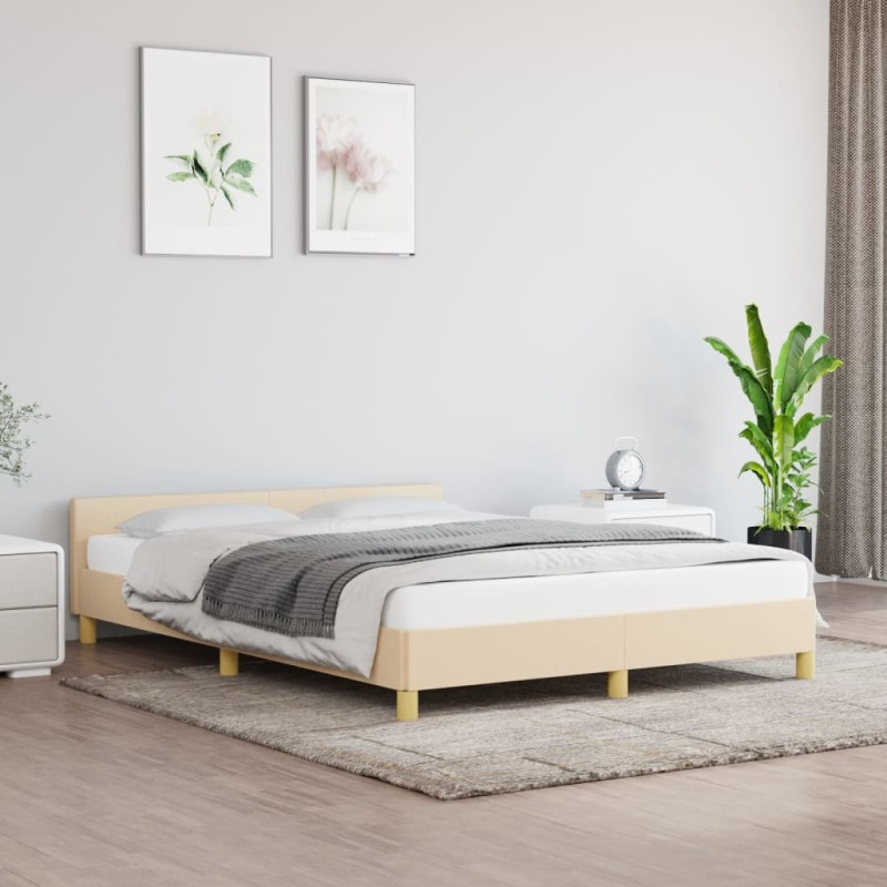 vidaXL Estructura de cama con cabecero de tela color crema 140x190 cm vidaXL Estructura de cama con cabecero de tela color crema 140x190 cm