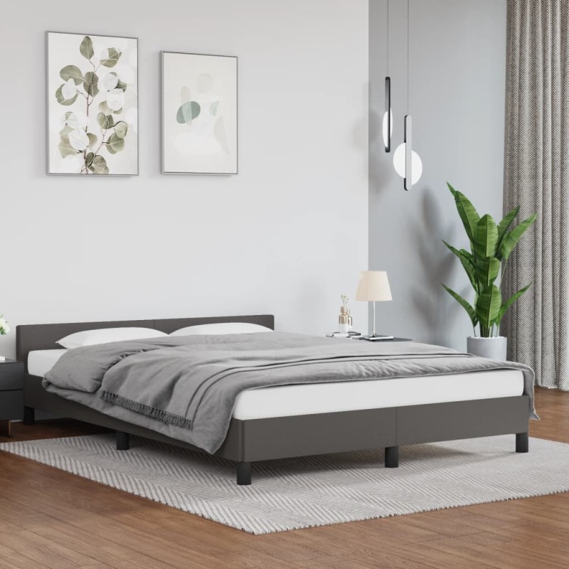 vidaXL Estructura de cama con cabecero cuero sintético gris 140x190 cm