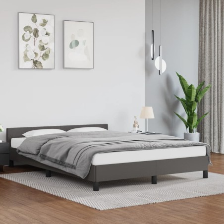 vidaXL Estructura de cama con cabecero cuero sintético gris 140x190 cm
