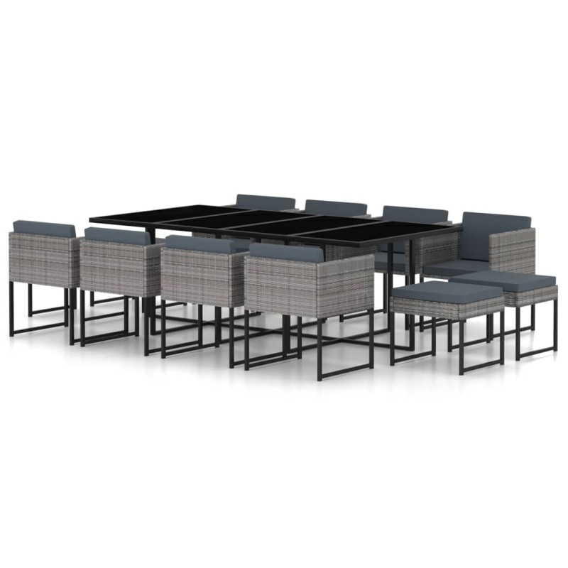 vidaXL Set de comedor para jardín 13 pzas cojines ratán sintético gris vidaXL Set de comedor para jardín 13 pzas cojines ratán sintético gris