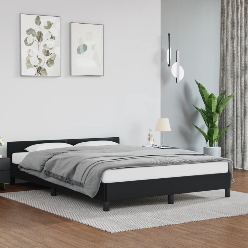 vidaXL Estructura de cama con cabecero cuero sintético negro 140x200cm vidaXL Estructura de cama con cabecero cuero sintético negro 140x200cm