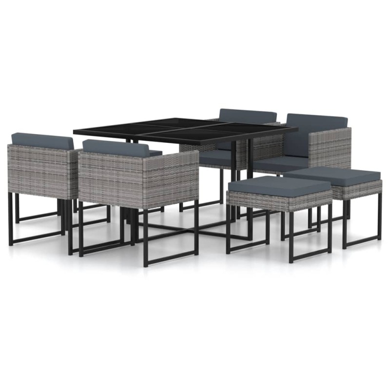 vidaXL Set de muebles jardín 9 pzas con cojines ratán sintético gris vidaXL Set de muebles jardín 9 pzas con cojines ratán sintético gris