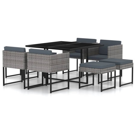 vidaXL Set de muebles jardín 9 pzas con cojines ratán sintético gris