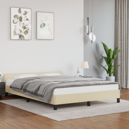 vidaXL Estructura de cama con cabecero cuero sintético crema 140x200cm
