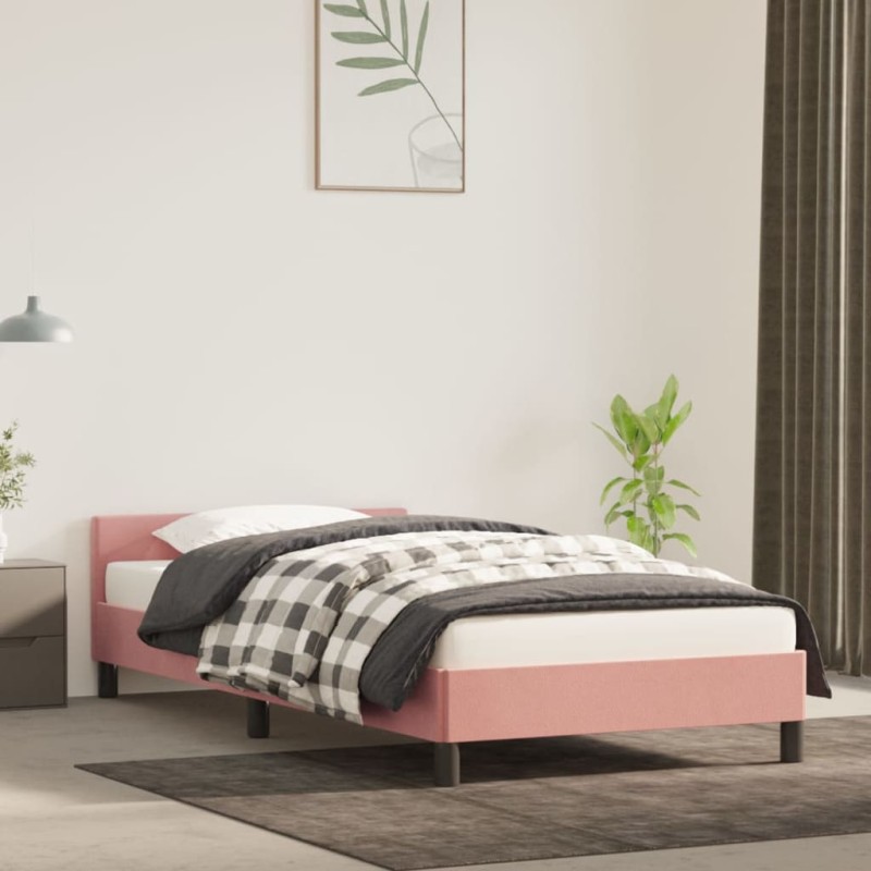 vidaXL Estructura de cama con cabecero de terciopelo rosa 100x200 cm vidaXL Estructura de cama con cabecero de terciopelo rosa 100x200 cm