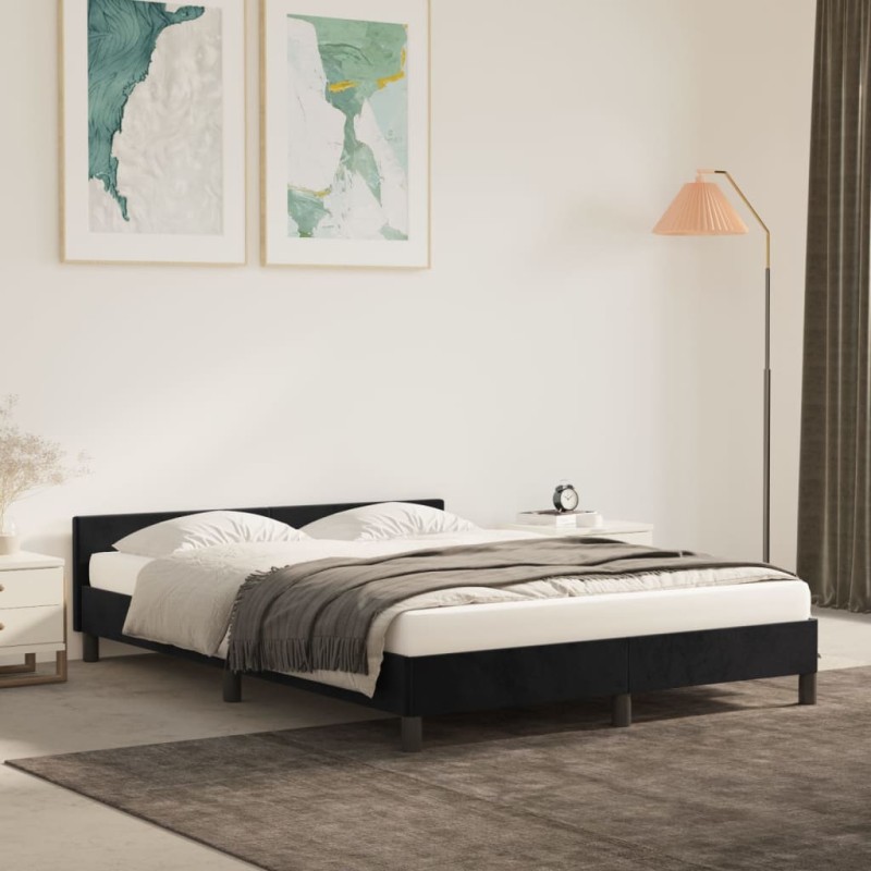 vidaXL Estructura de cama con cabecero de terciopelo negro 140x190 cm vidaXL Estructura de cama con cabecero de terciopelo negro 140x190 cm