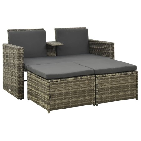 vidaXL Set de muebles de jardín 3 pzas y cojines ratán sintético gris