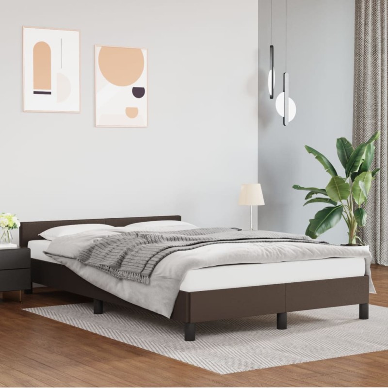 vidaXL Estructura de cama cabecero cuero sintético marrón 120x200 cm vidaXL Estructura de cama cabecero cuero sintético marrón 120x200 cm
