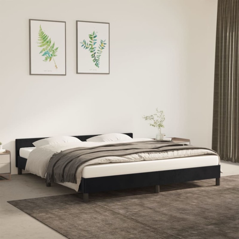 vidaXL Estructura de cama con cabecero de terciopelo negro 160x200 cm vidaXL Estructura de cama con cabecero de terciopelo negro 160x200 cm