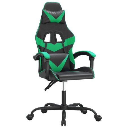 vidaXL Silla gaming giratoria cuero sintético negro y verde