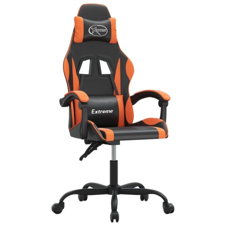 vidaXL Silla gaming giratoria cuero sintético negro y naranja