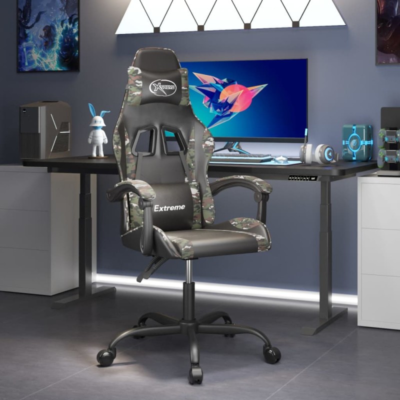 vidaXL Silla gaming giratoria cuero sintético negro y camuflaje vidaXL Silla gaming giratoria cuero sintético negro y camuflaje