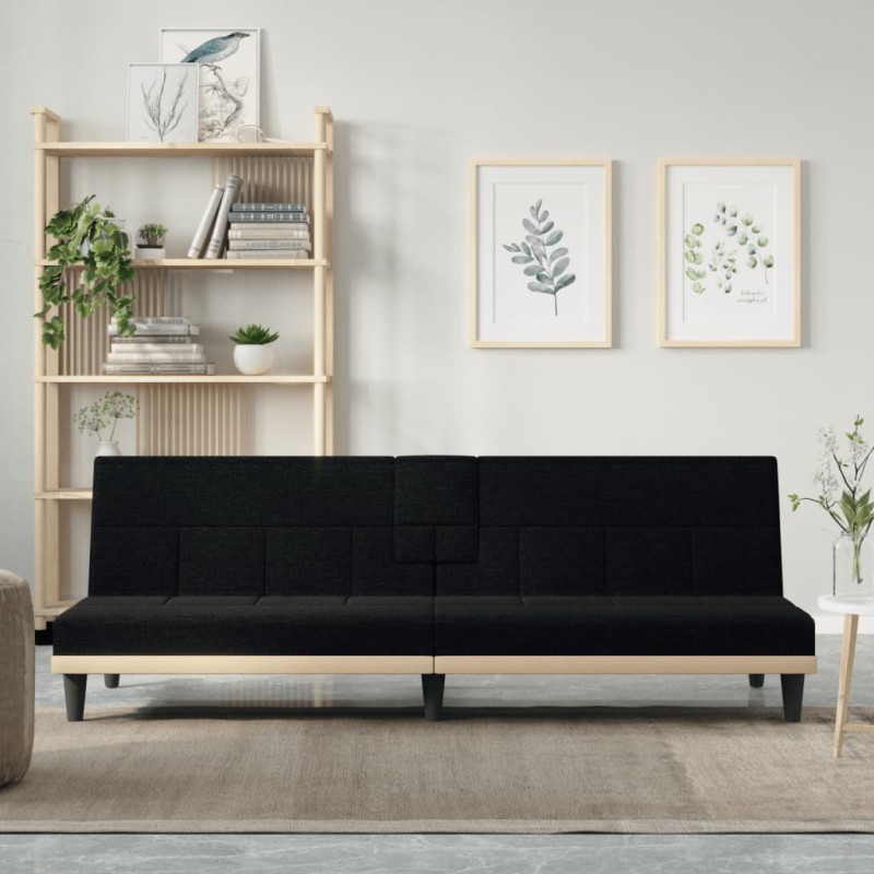 vidaXL Sofá cama con portavasos tela negro vidaXL Sofá cama con portavasos tela negro