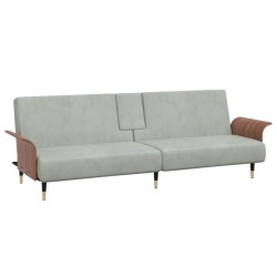vidaXL Sofá cama con portavasos terciopelo gris claro