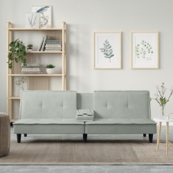 vidaXL Sofá cama con portavasos terciopelo gris claro