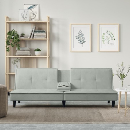 vidaXL Sofá cama con portavasos terciopelo gris claro