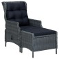 vidaXL Sillón reclinable de jardín con reposapiés ratán PE gris oscuro vidaXL Sillón reclinable de jardín con reposapiés ratán PE gris oscuro