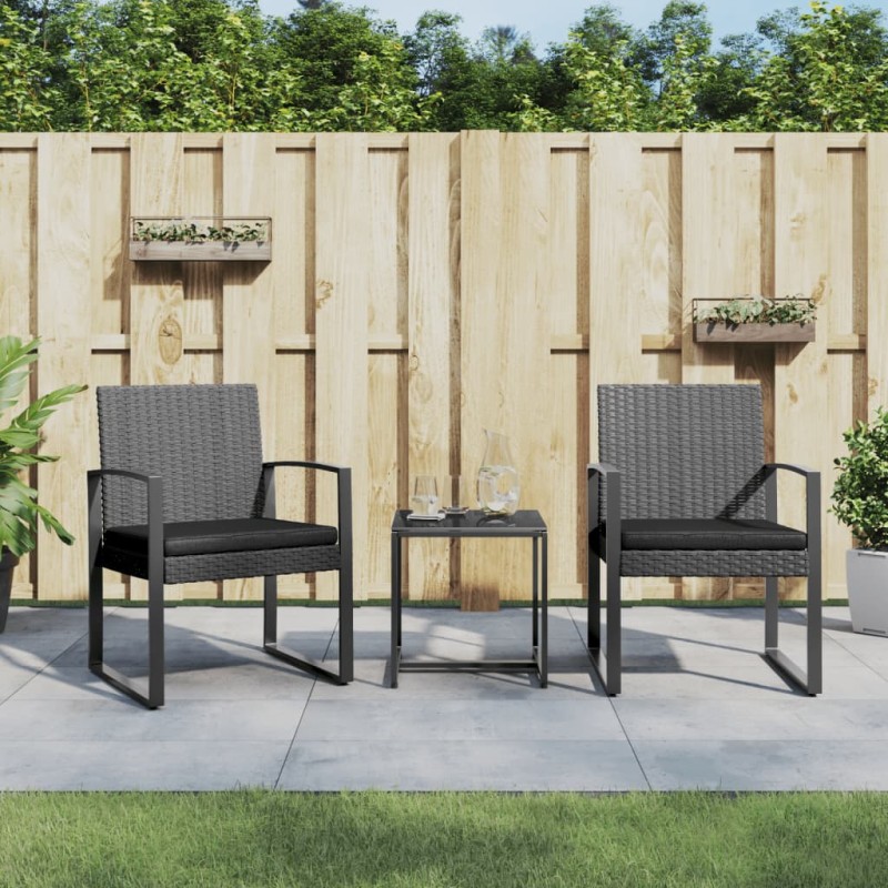 vidaXL Set comedor jardín 3 pzas cojines PP aspecto ratán gris oscuro vidaXL Set comedor jardín 3 pzas cojines PP aspecto ratán gris oscuro