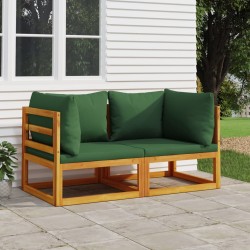 vidaXL Sofás modulares esquina 2 uds madera acacia con cojines verde