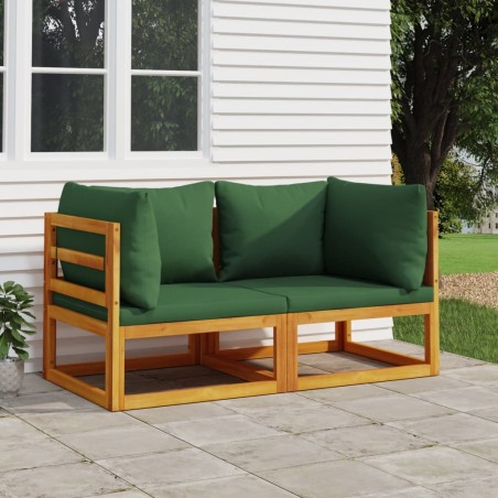 vidaXL Sofás modulares esquina 2 uds madera acacia con cojines verde