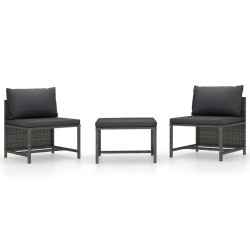 vidaXL Set de sofás de jardín 3 piezas y cojines ratán sintético gris