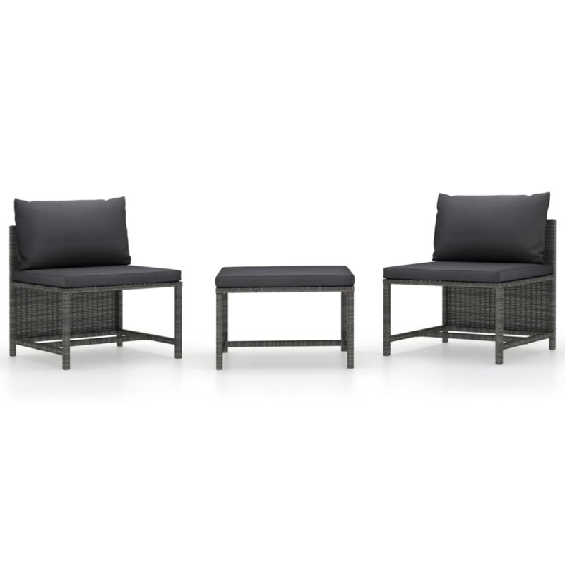 vidaXL Set de sofás de jardín 3 piezas y cojines ratán sintético gris vidaXL Set de sofás de jardín 3 piezas y cojines ratán sintético gris