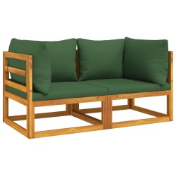 vidaXL Sofás modulares esquina 2 uds madera acacia con cojines verde