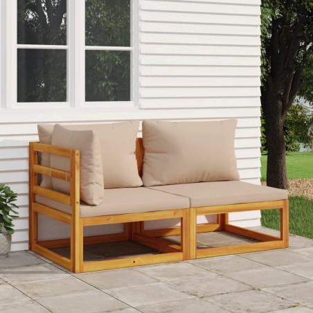 vidaXL Sofás de jardín 2 pzas con cojines madera maciza acacia