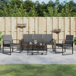 vidaXL Set comedor jardín 5 pzas cojines PP aspecto ratán gris oscuro