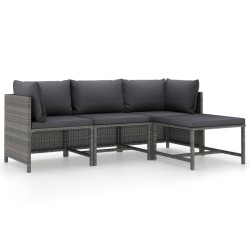 vidaXL Set de muebles de jardín 4 pzas y cojines ratán sintético gris