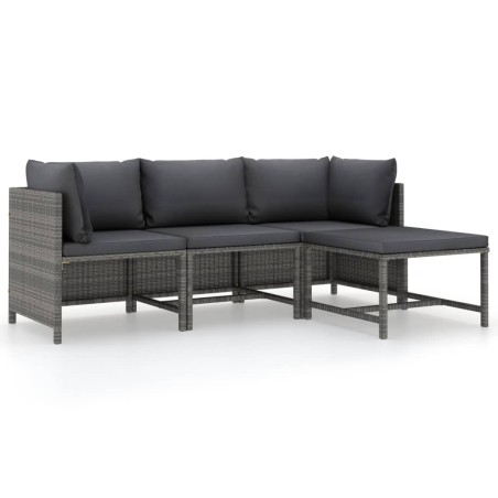 vidaXL Set de muebles de jardín 4 pzas y cojines ratán sintético gris