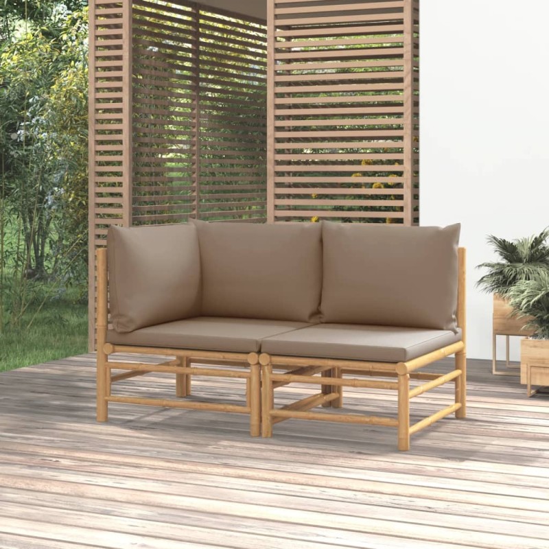 vidaXL Set de muebles de jardín 2 piezas bambú y cojines gris taupe vidaXL Set de muebles de jardín 2 piezas bambú y cojines gris taupe