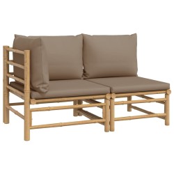 vidaXL Set de muebles de jardín 2 piezas bambú y cojines gris taupe
