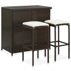 vidaXL Set mesa y sillas de bar jardín 3 piezas ratán sintético marrón