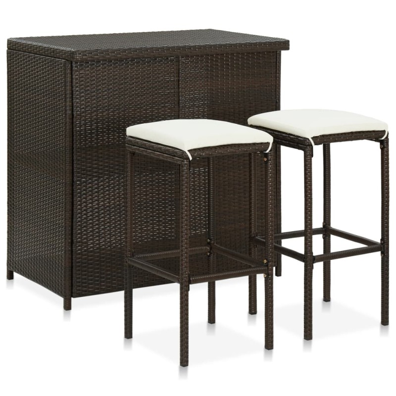 vidaXL Set mesa y sillas de bar jardín 3 piezas ratán sintético marrón vidaXL Set mesa y sillas de bar jardín 3 piezas ratán sintético marrón