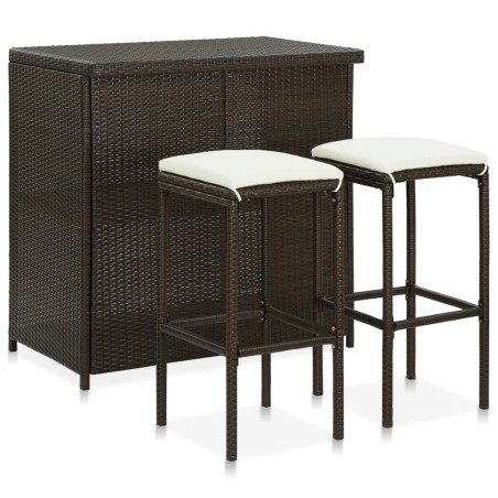 vidaXL Set mesa y sillas de bar jardín 3 piezas ratán sintético marrón