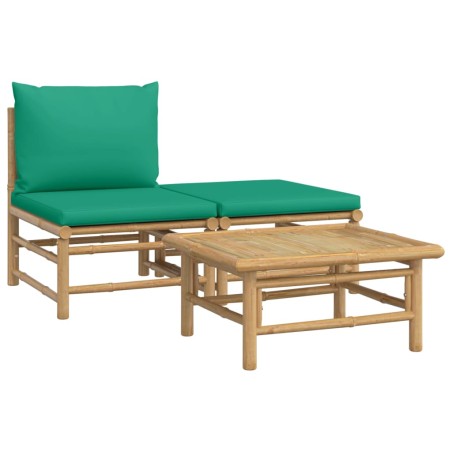 vidaXL Set de muebles de jardín 3 piezas bambú con cojines verde