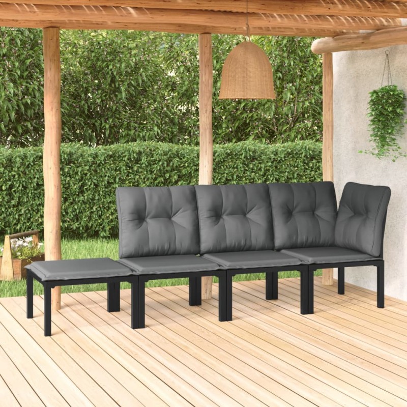 vidaXL Set de muebles de jardín 4 piezas ratán sintético negro y gris vidaXL Set de muebles de jardín 4 piezas ratán sintético negro y gris