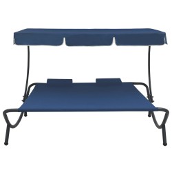 vidaXL Tumbona de jardín con toldo y cojines azul