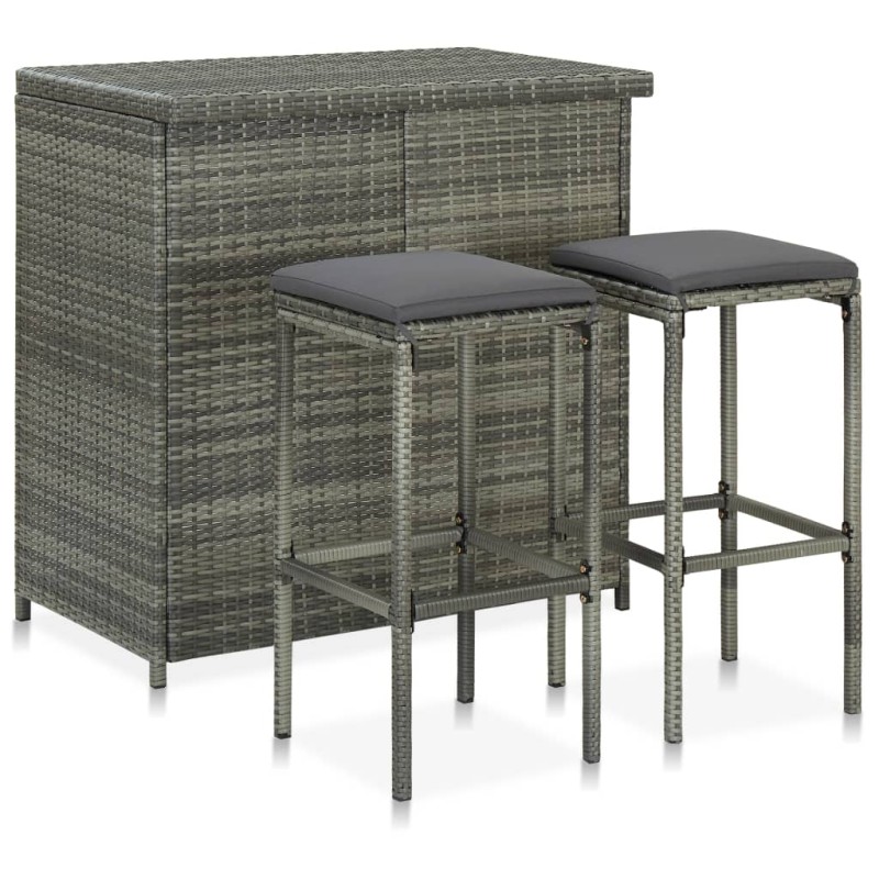 vidaXL Set mesa y sillas de bar jardín 3 piezas ratán sintético gris vidaXL Set mesa y sillas de bar jardín 3 piezas ratán sintético gris