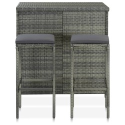 vidaXL Set mesa y sillas de bar jardín 3 piezas ratán sintético gris